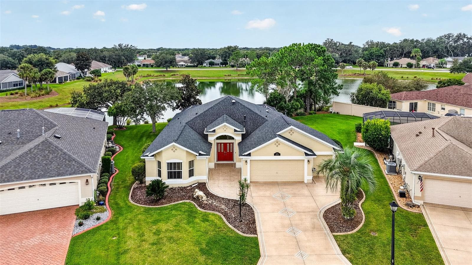 Aerial Front Elevation with Spectacular Waterfront Views! - 2334 AMBLER CIR, THE VILLAGES