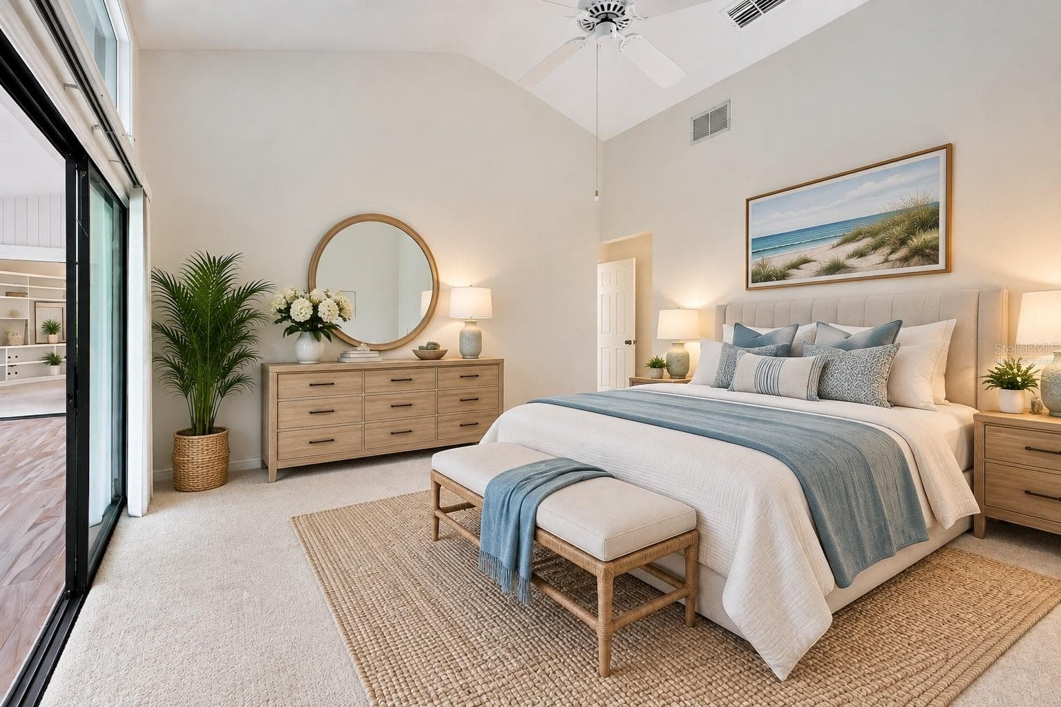 Virtually staged primary bedroom. - 851 FAULKWOOD CT, SARASOTA