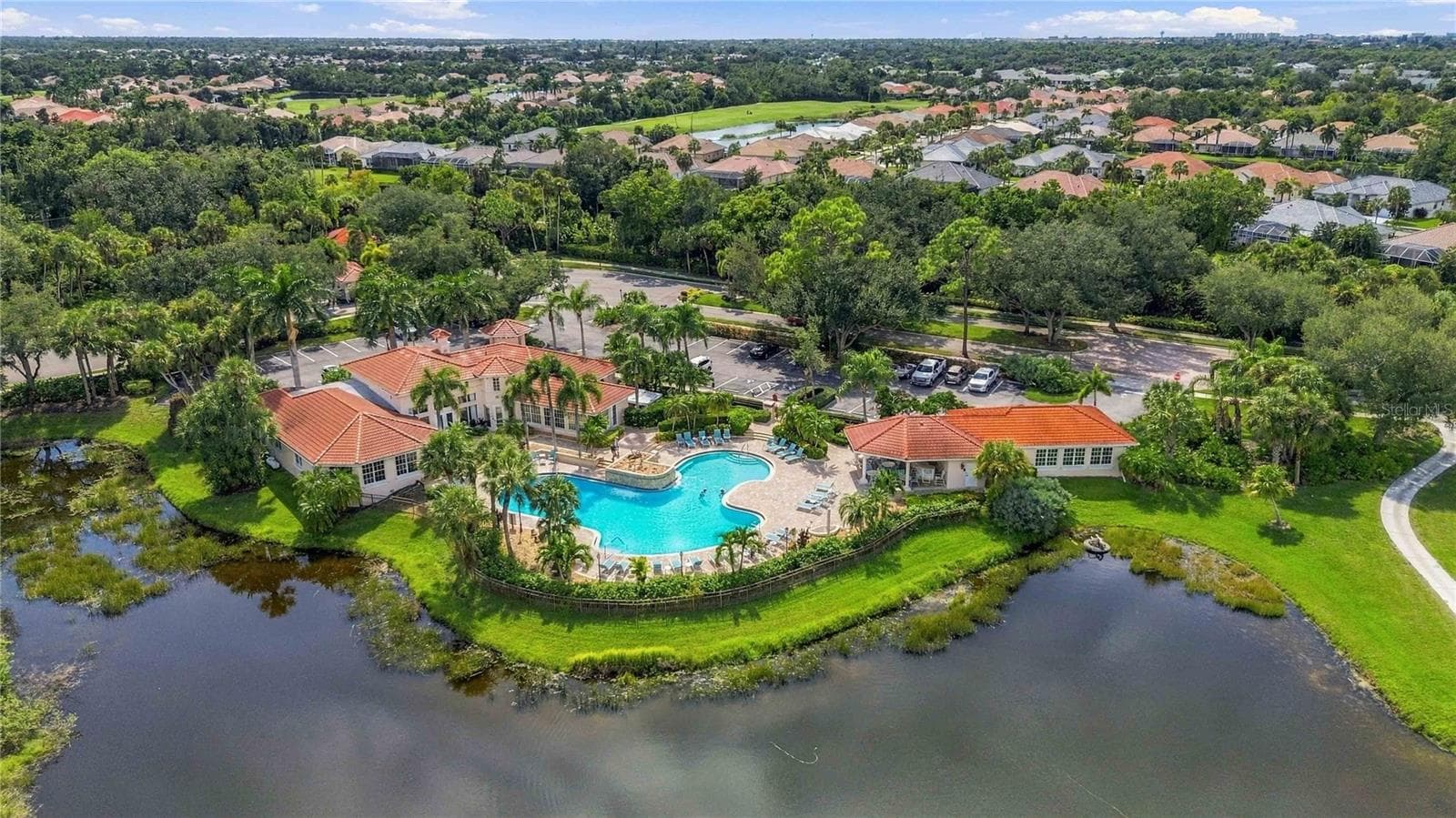 Pool and Amenity Center aerial - 737 MISTY PINE DR, VENICE