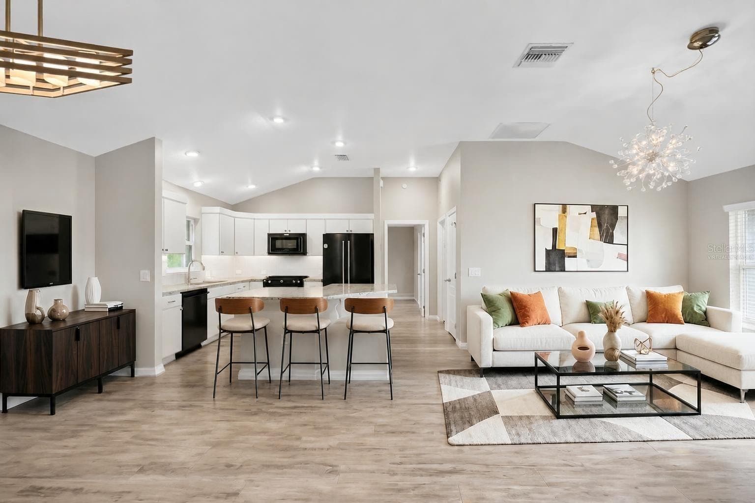 Living, Dining, and Kitchen-Virtually Staged - 3254 ZIPPERER WAY, THE VILLAGES