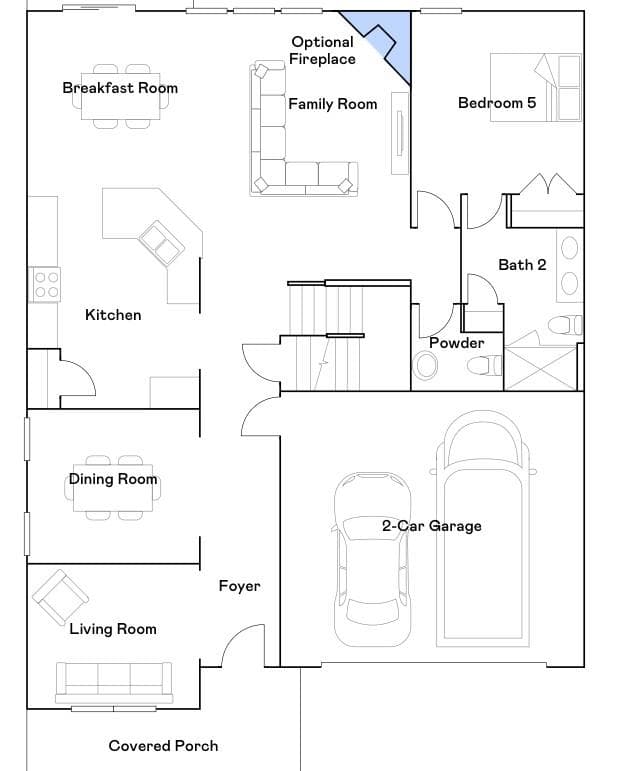 Builder Floorplan - Main Level - 299 Hamptons Cove Road, Troutman