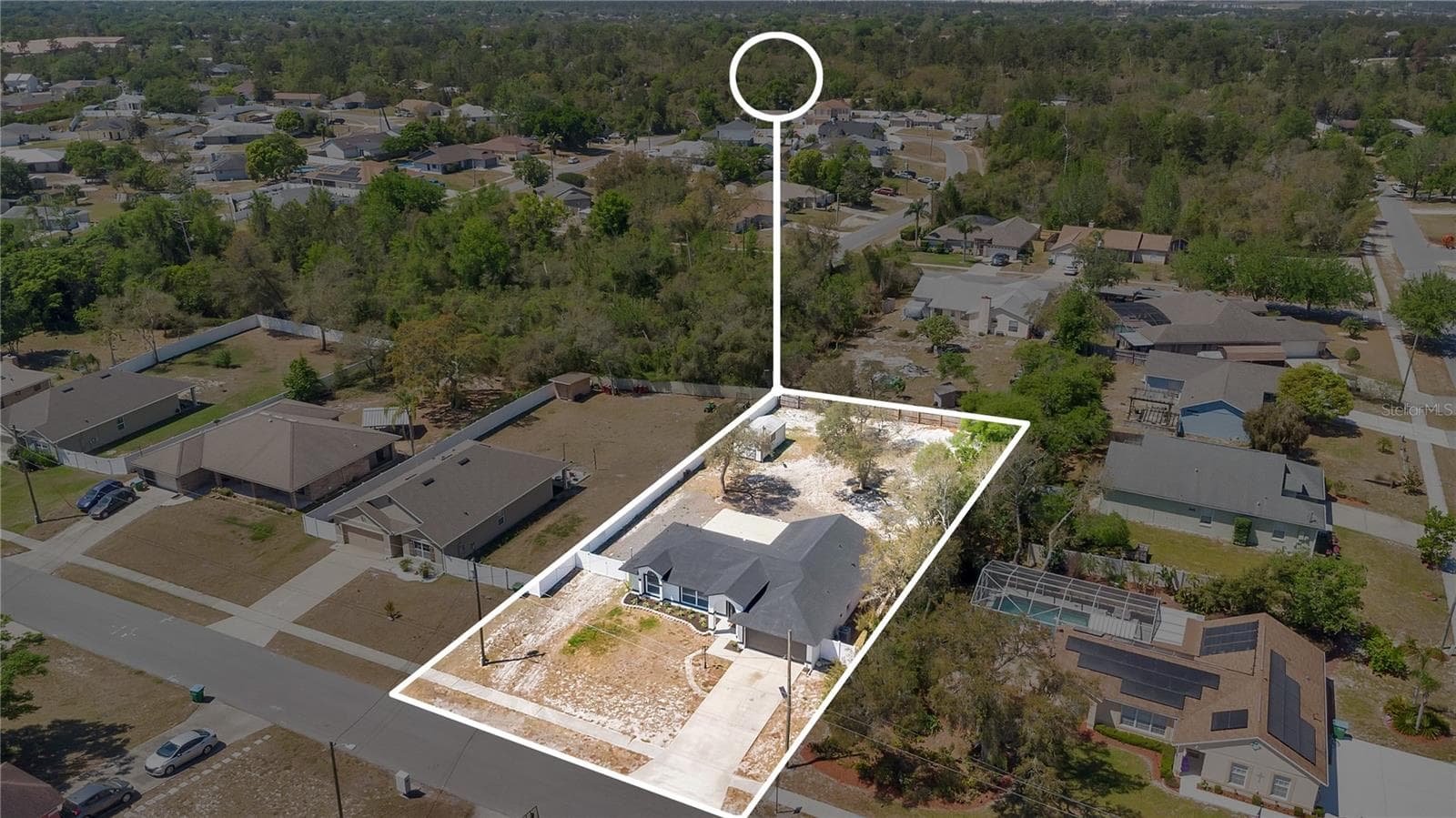 Aerial view with approximate lot lines - 2685 GROVELAND AVE, DELTONA
