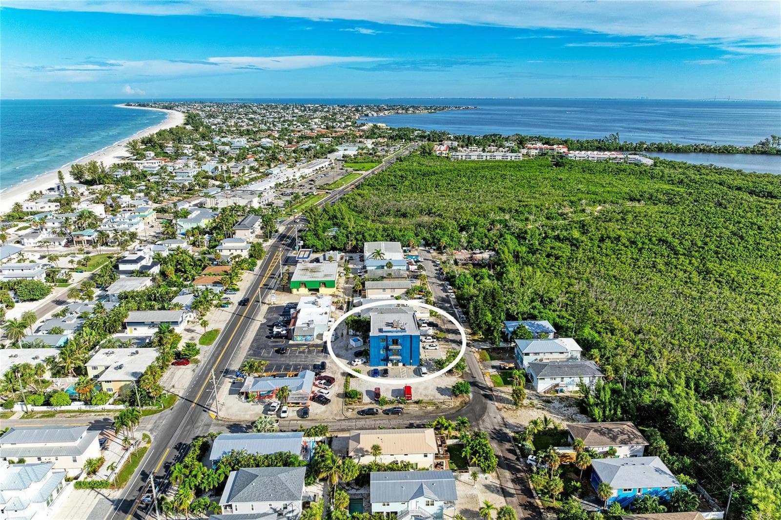 Aerial to the North - East Bay Drive in the distance - 3004 AVENUE C, HOLMES BEACH