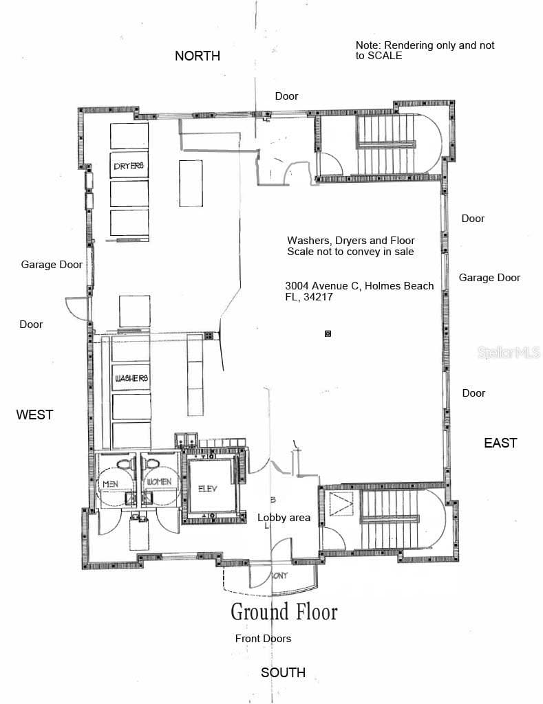 Rendering of Ground level floor plan - 3004 AVENUE C, HOLMES BEACH