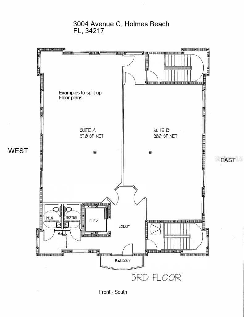 Rendering of third floor split for two tenants. - 3004 AVENUE C, HOLMES BEACH