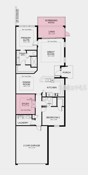 Floor Plan ~ Additional Highlights Include: tray ceiling package, double pocket doors at study, 8' interior door package, extended screened patio, pre-plumb for future laundry sink and whole house impact windows - 13352 SANTINI CIR, ENGLEWOOD