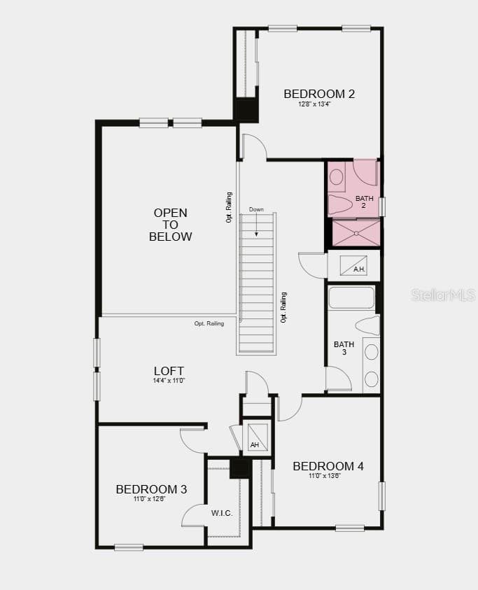 Second Floor Plan - Additional Highlights Include: tray ceiling in primary bedroom, shower in bathroom 2, pocket sliding glass door in great room, 8' interior doors, single pocket door in primary bedroom into bathroom, oak stair treads, outdoor kitchen rough-in, pre-plumb for future laundry room sink, and LVP throughout main living area - 13514 ROWHOUSE CT, PARRISH