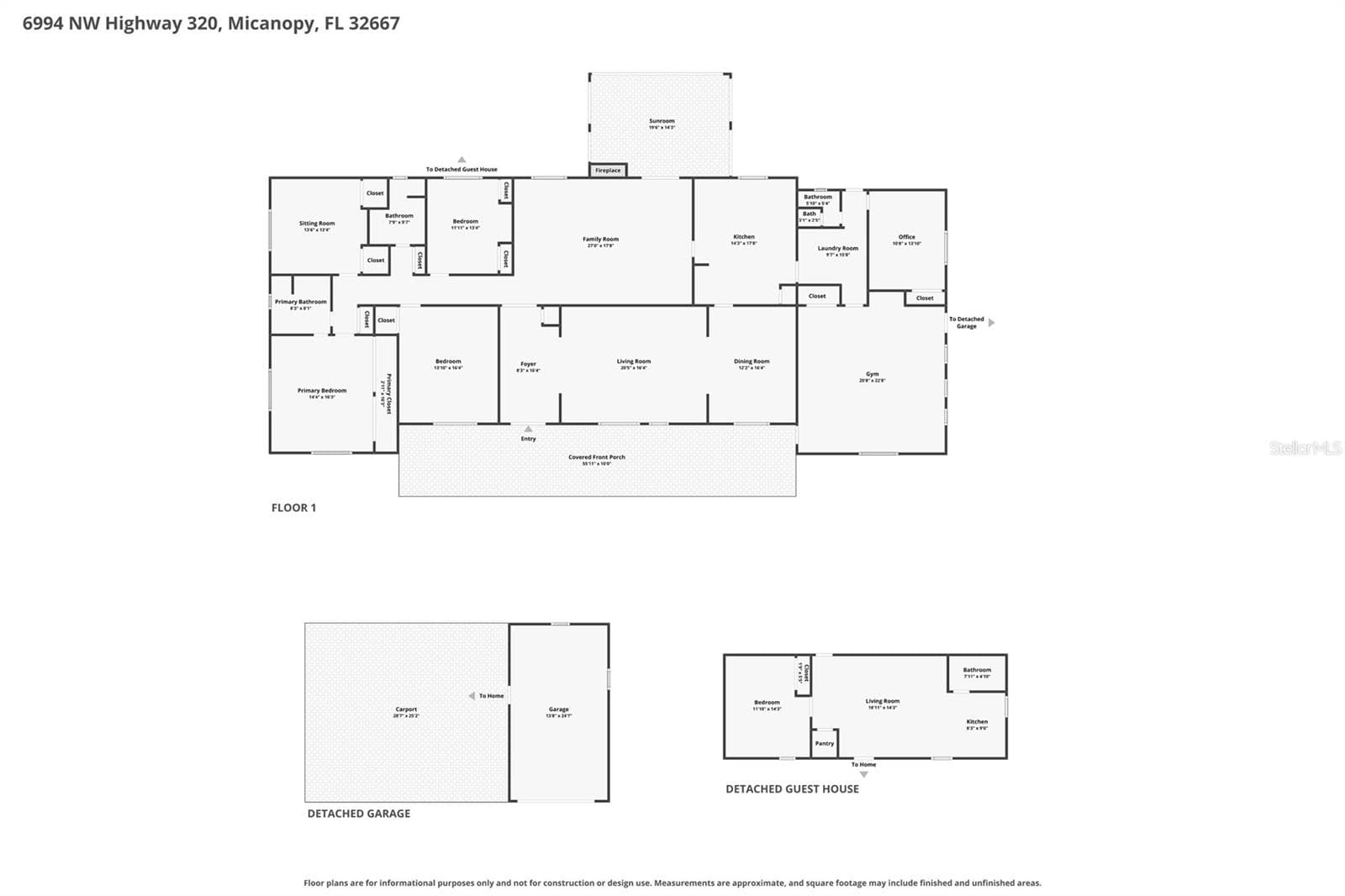 Combined Floor Plan for Main House, Guest House and Garage - 6994 NW HIGHWAY 320, MICANOPY