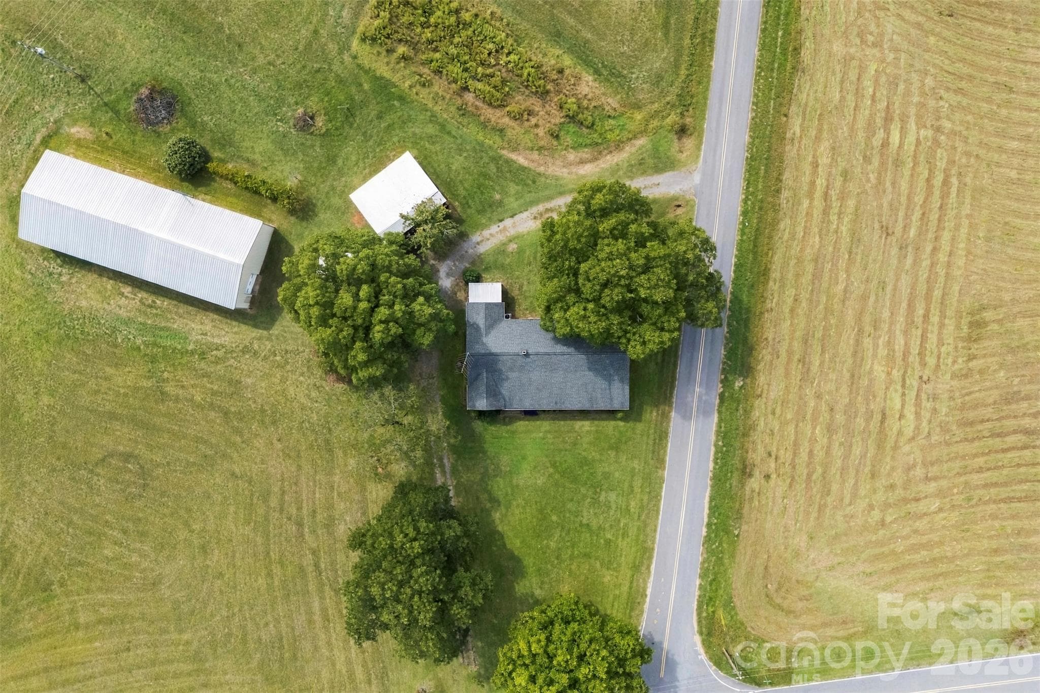 Aerial view of home, shop, outbilding, and carport - 2925 Fallston Waco Road, Shelby