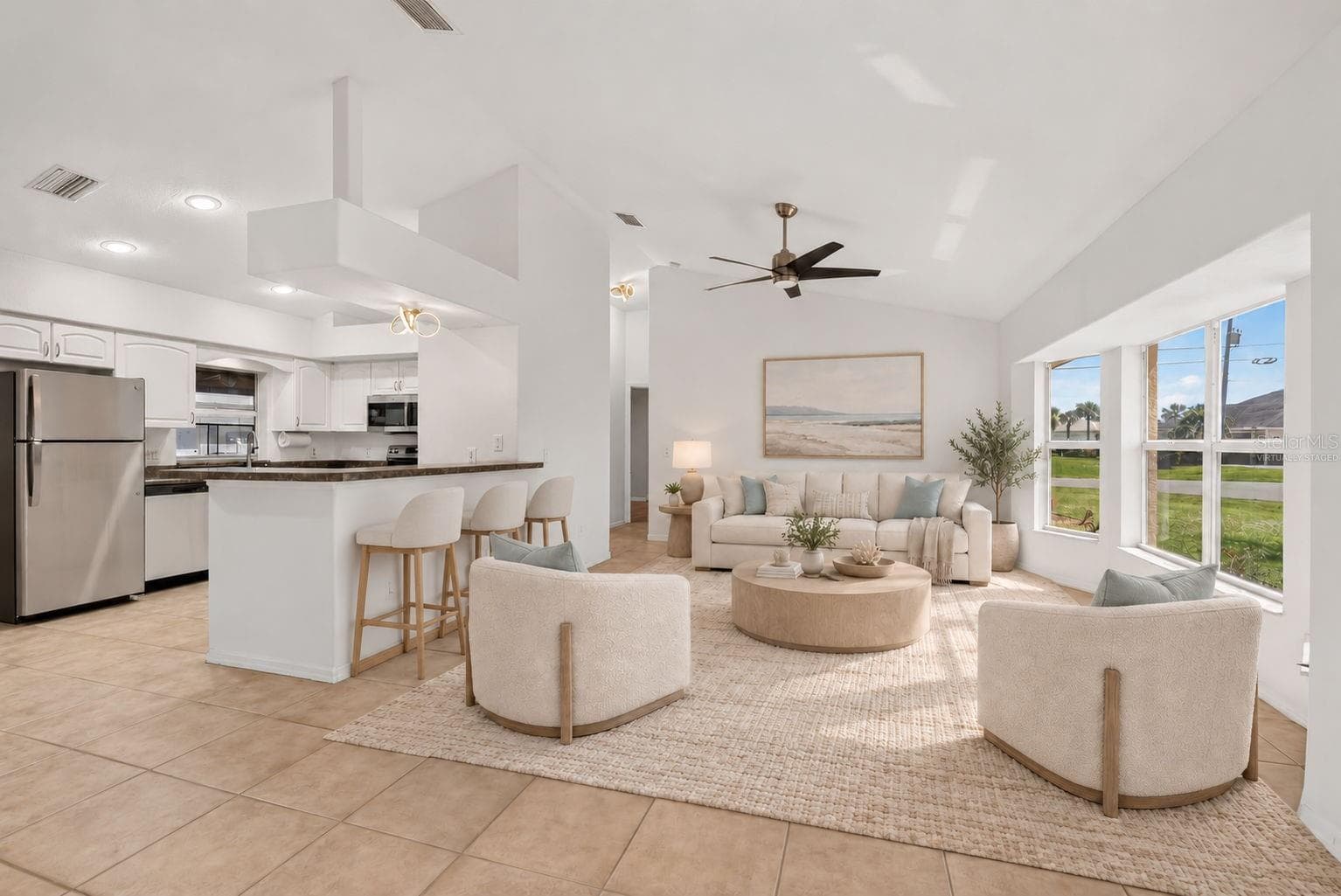 Virtually Staged - Living Room and Breakfast Bar Another View - 2184 ONONDAGA LN, PUNTA GORDA