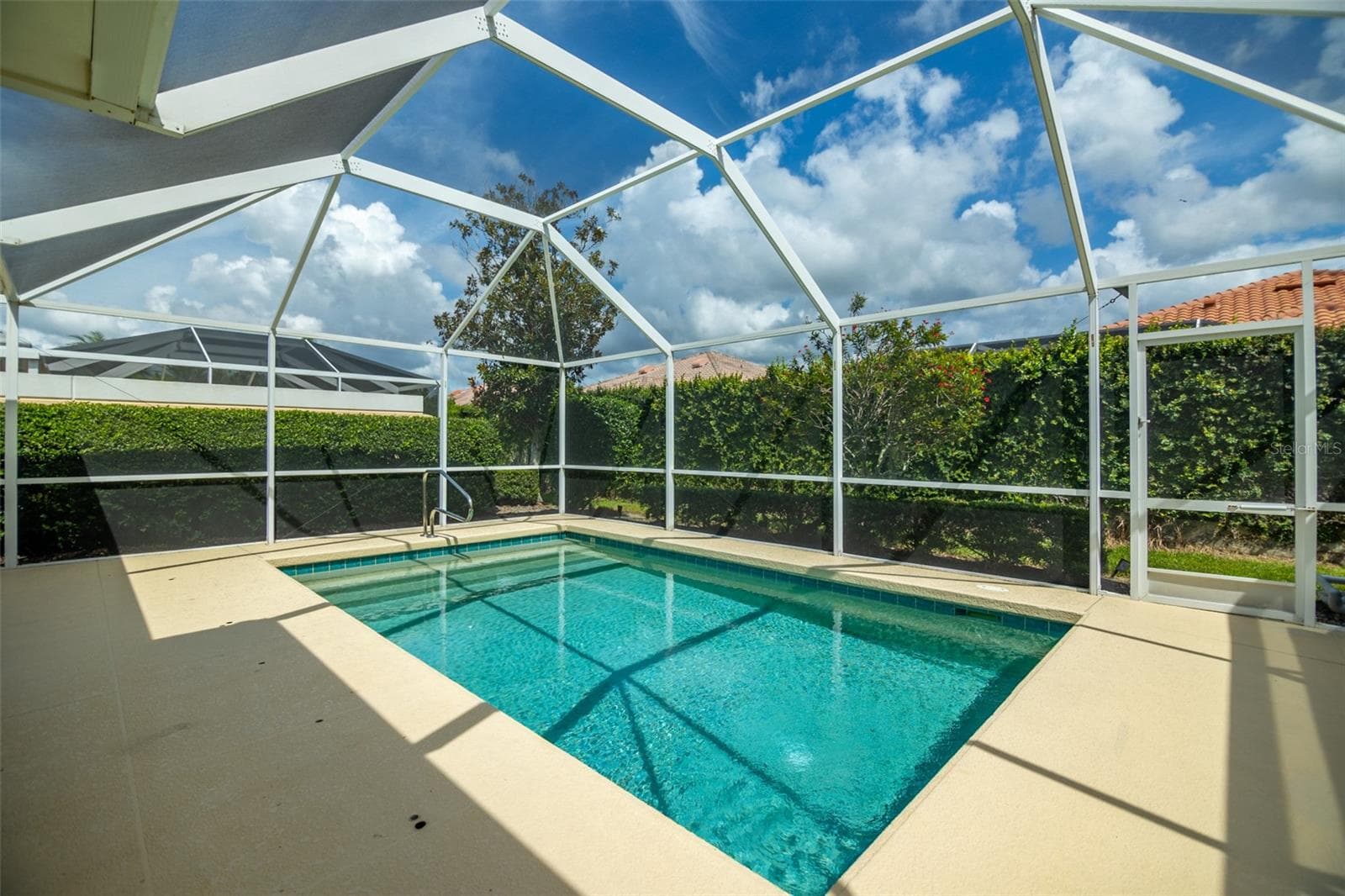 View of pool as well as another screen door at the back of the screen cage. - 8876 ESTEPONA CT, SARASOTA