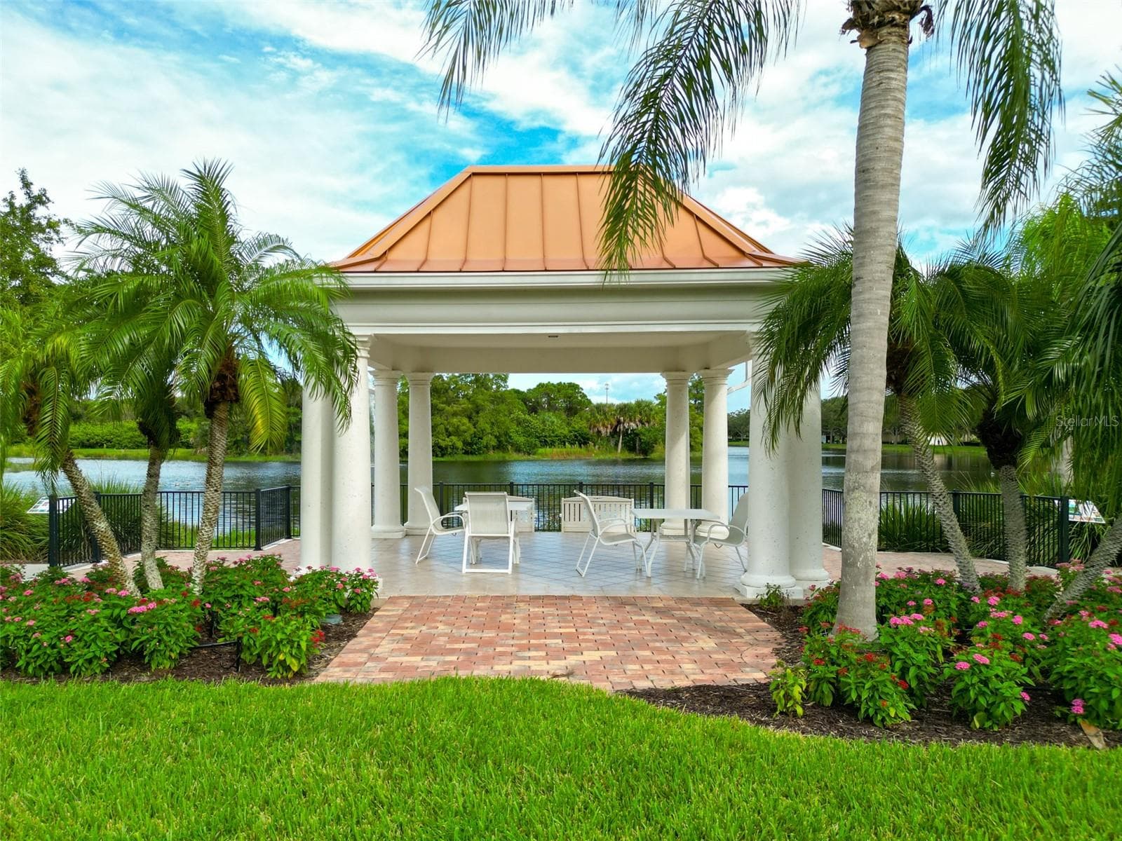 Gazebo with a lake view. - 8876 ESTEPONA CT, SARASOTA