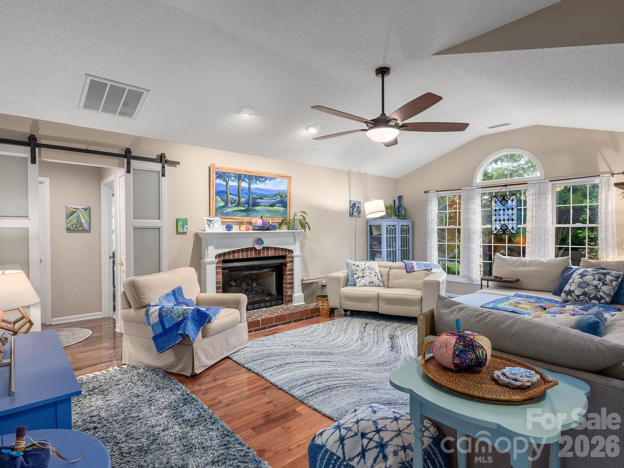 Inviting Living Room with Gas Fireplace - 23 Old Applewood Lane, Hendersonville