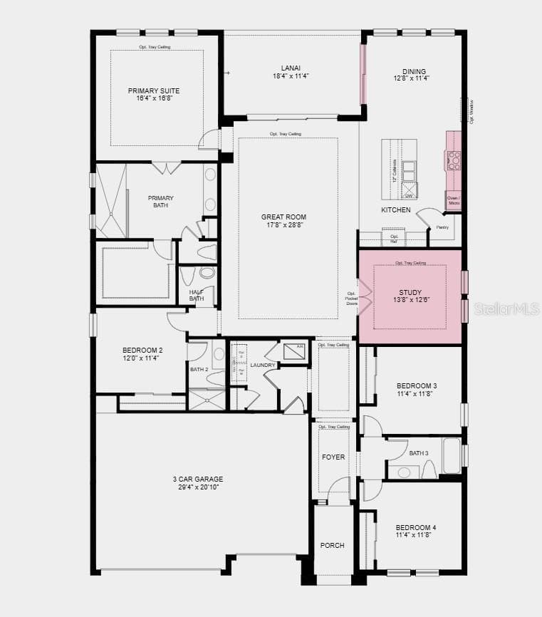 Floor Plan - Additional Highlights Include: 8' interior doors, outdoor kitchen rough-in, additional windows in the dining room, and sliding glass door in the dining room - 14218 SAWMILL ST, PARRISH