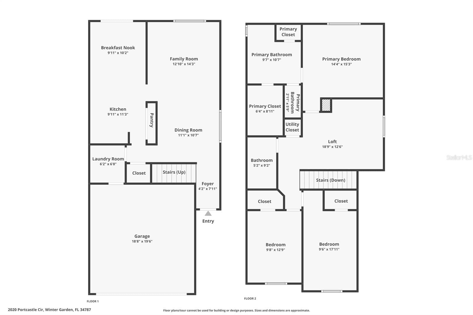 Floor plan, first and second floors - 2020 PORTCASTLE CIR, WINTER GARDEN