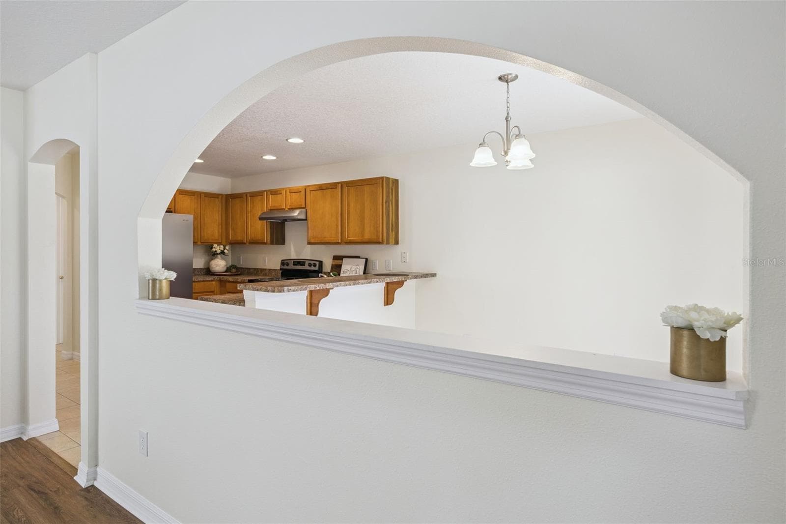 Arched pass-through connecting the family room to the breakfast nook and kitchen - 2020 PORTCASTLE CIR, WINTER GARDEN