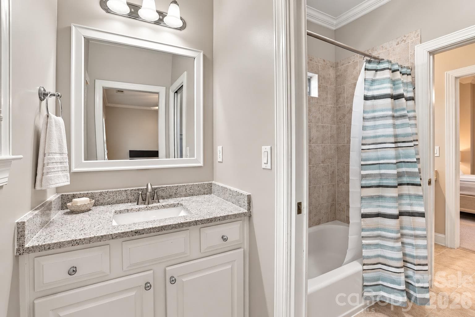Jack & Jill bath shared by two of the second floor bedrooms features private vanity areas, shared bath and toilet area. - 2309 Highland Forest Drive, Waxhaw