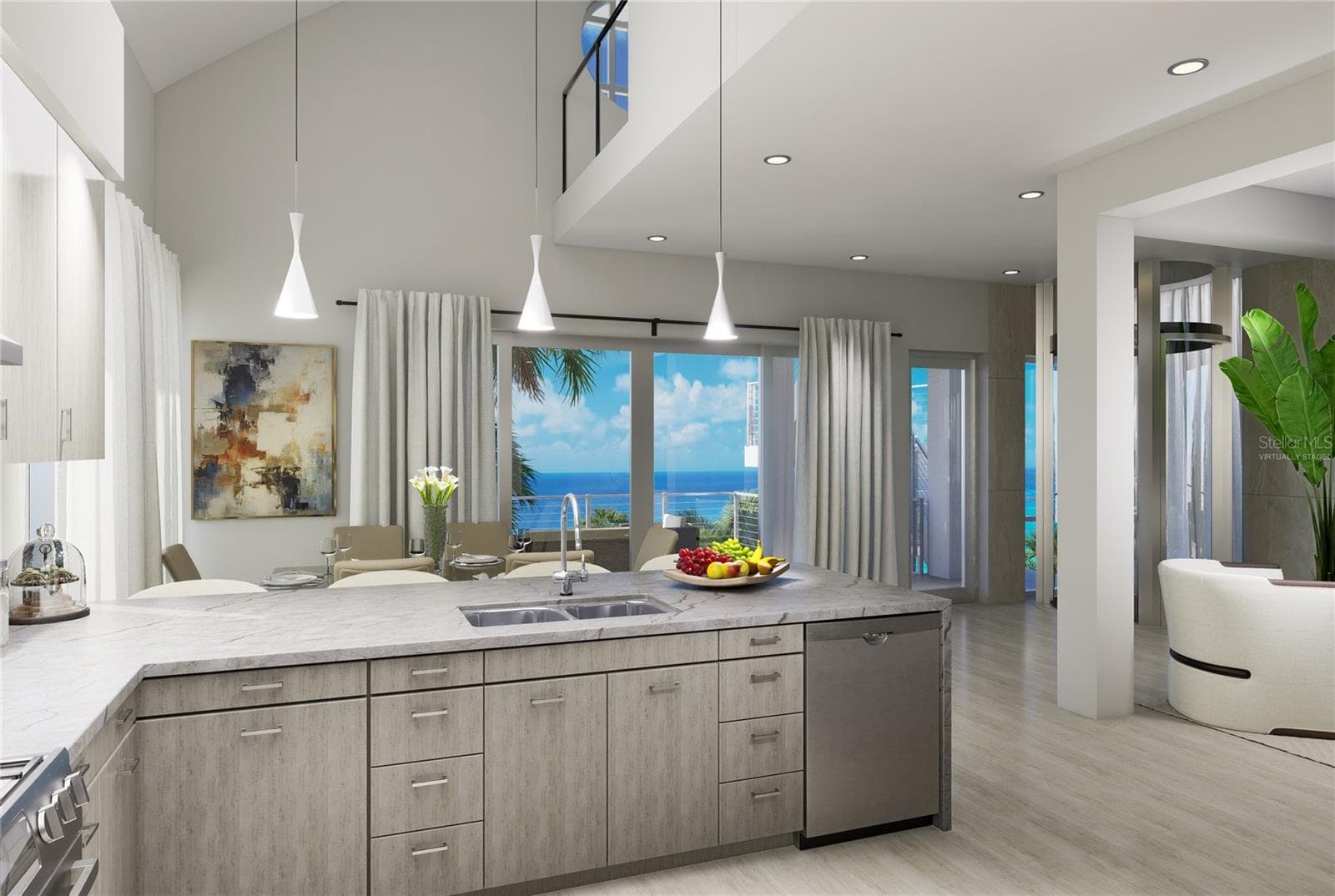 Living Room kitchen- Virtually Staged - 6608 S ATLANTIC AVE, NEW SMYRNA BEACH