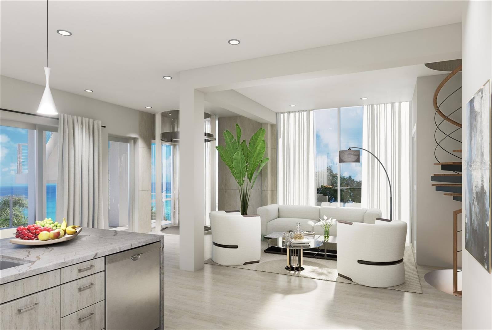Living Room off kitchen- Virtually Staged - 6608 S ATLANTIC AVE, NEW SMYRNA BEACH