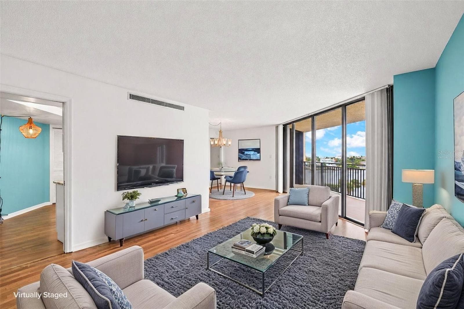 Living Room furniture virtually staged. Notice the stellar view. - 690 ISLAND WAY #606, CLEARWATER
