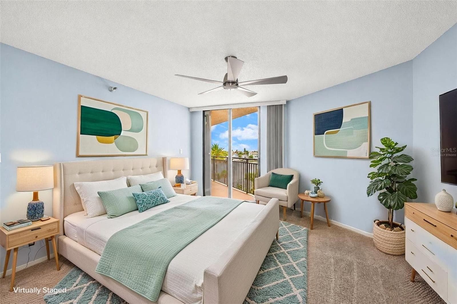 Primary Bedroom ensuite furniture virtually staged - 690 ISLAND WAY #606, CLEARWATER