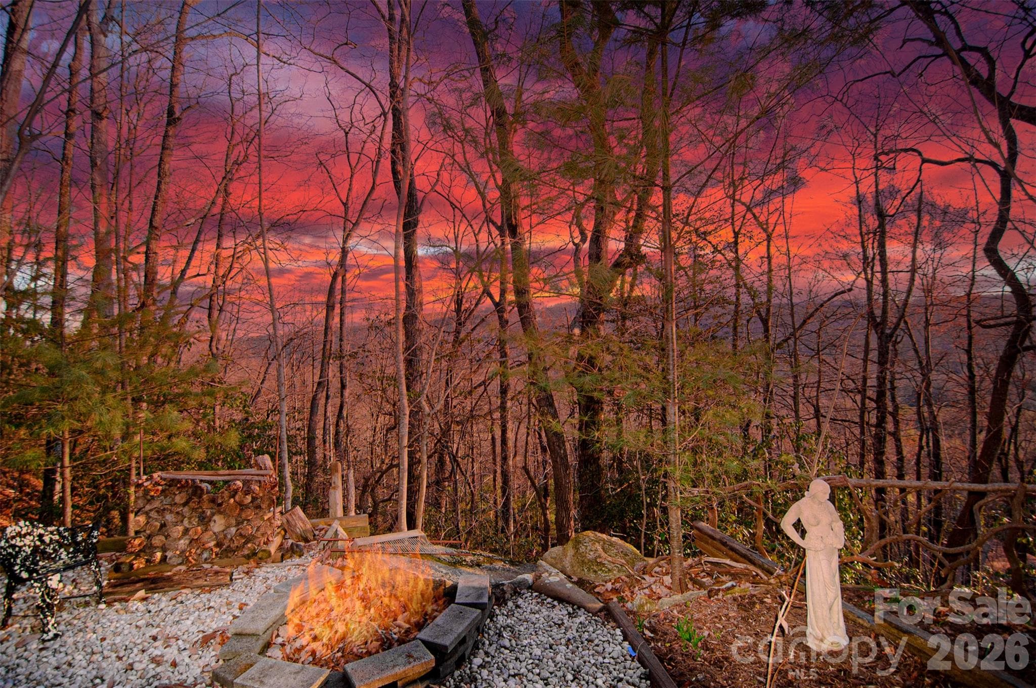 Winter Sunset view - Lower Fire Pit - 299 Carriage Summitt Way, Hendersonville