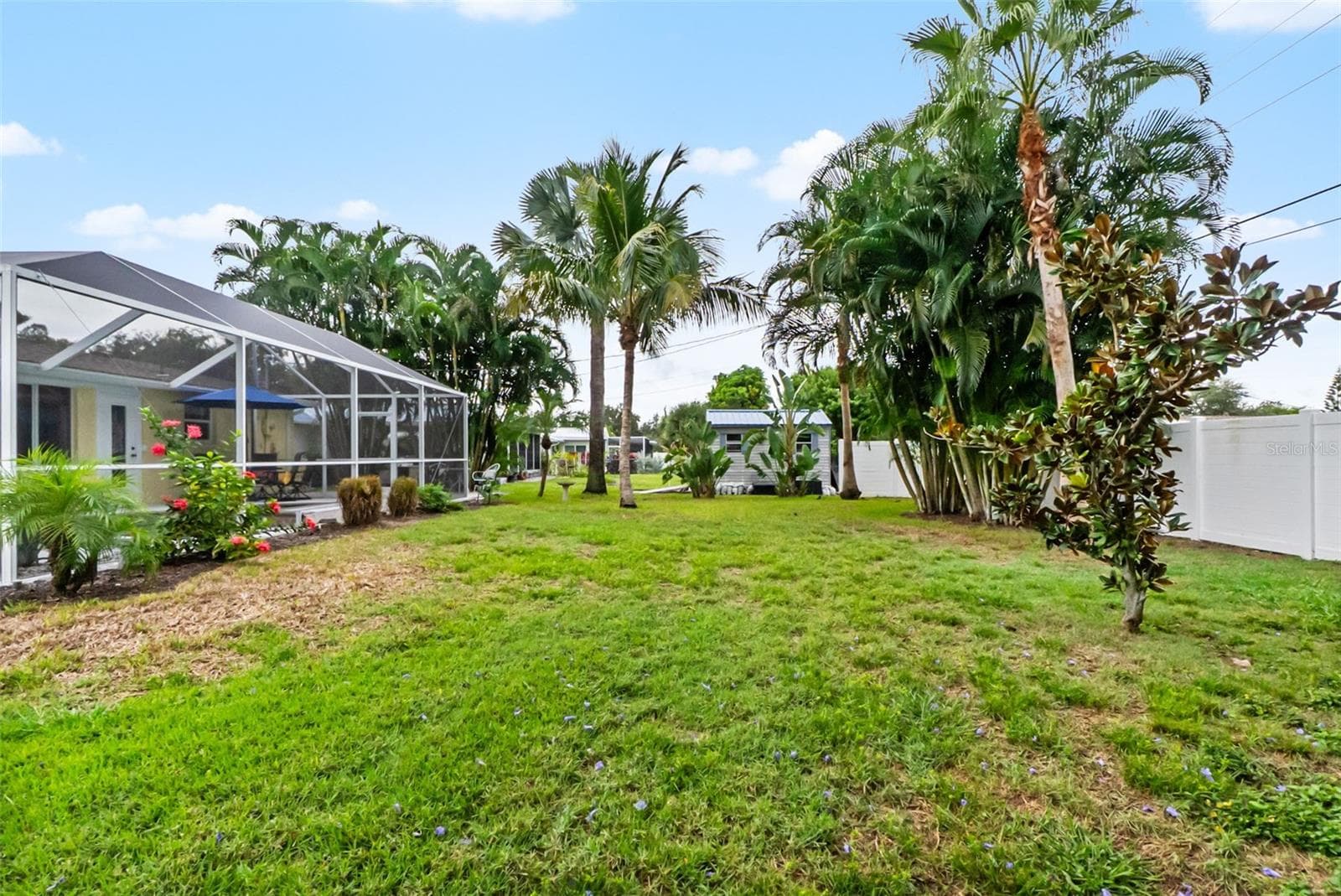 Backyard view of the screened pool enclosure. - 912 CHURCH ST, VENICE