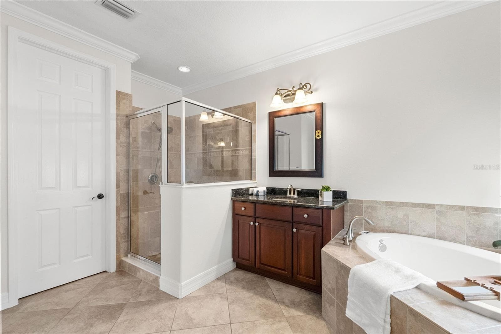 Primary En-Suite-Walk-in Glass Paneled Shower - 8264 DUNHAM STATION DR, TAMPA