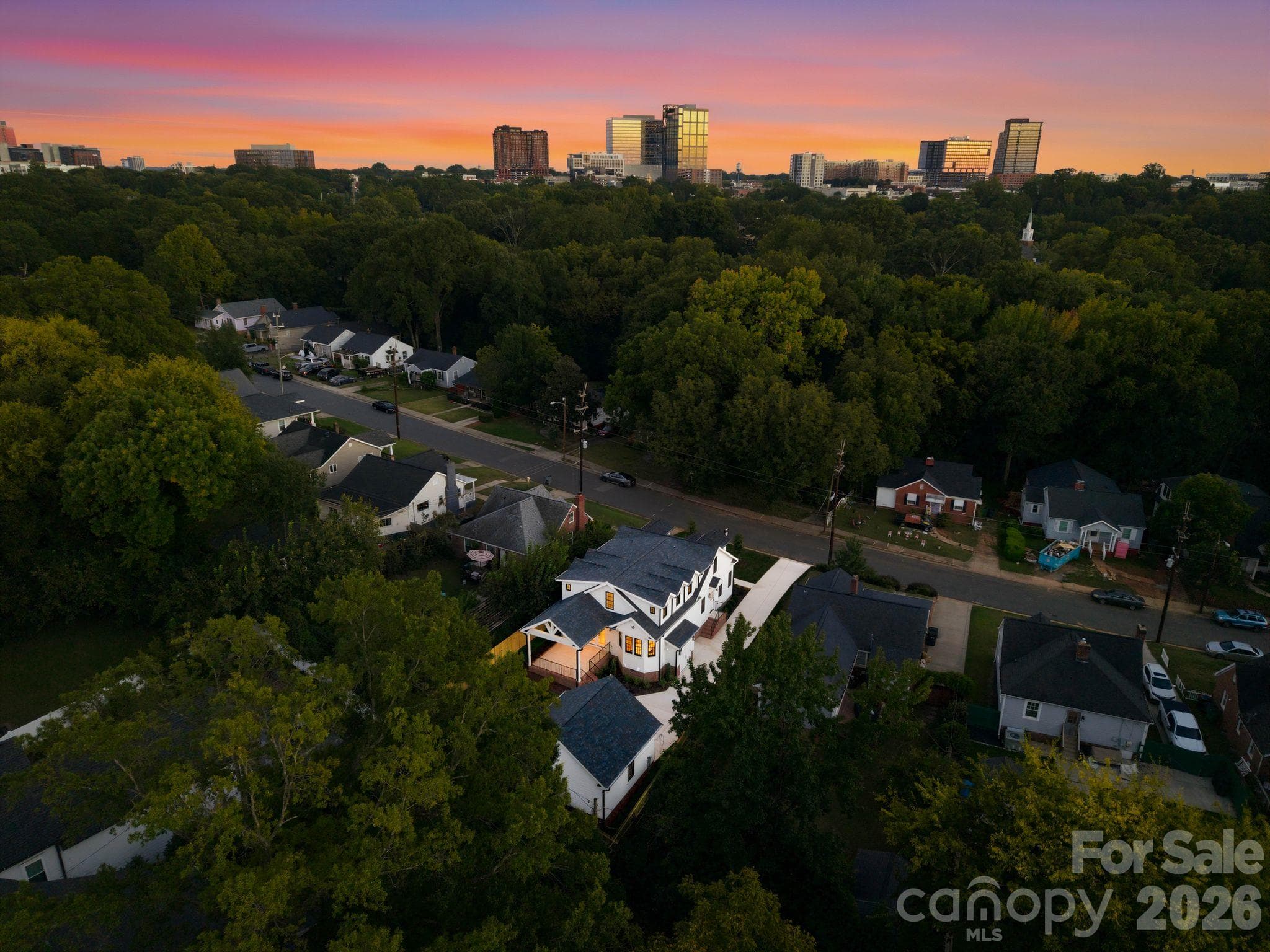 Aerial view at twilight depicting proximity to South End - 1740 Merriman Avenue, Charlotte