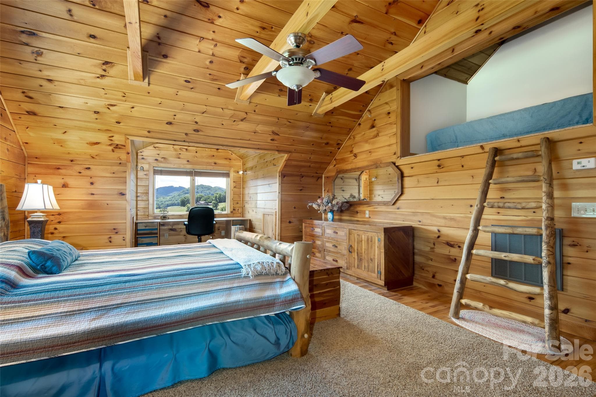 3rd bedroom upstairs with en-suite full bathroom + hide-away loft bed up a fun latter. - 316 Stevenson Cove Road, Waynesville
