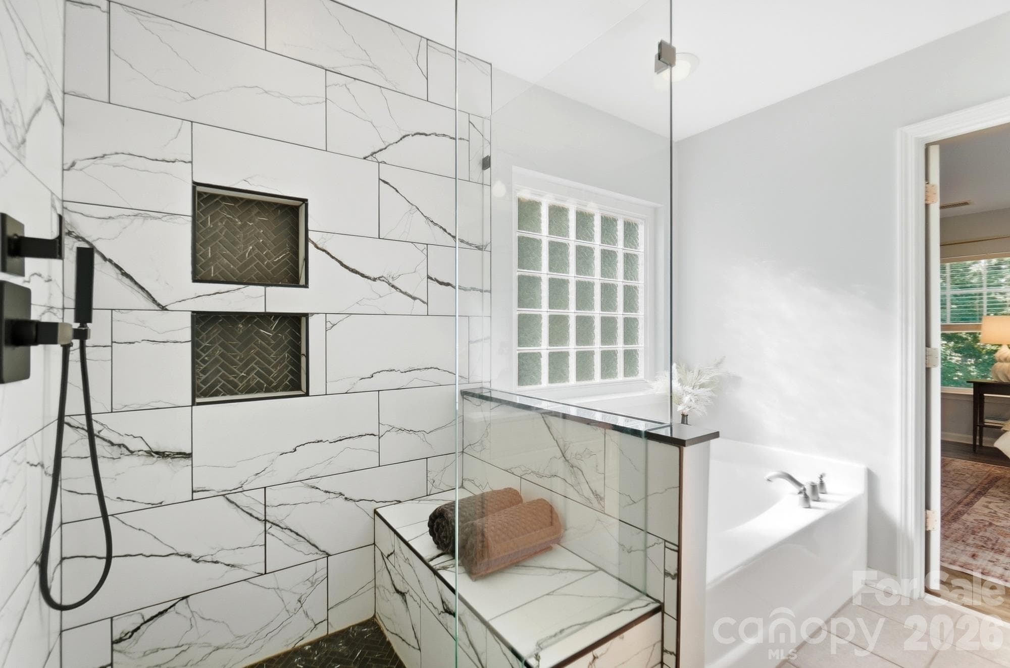 Recently remodeled tiled shower - 10329 Misty Moss Court, Mint Hill