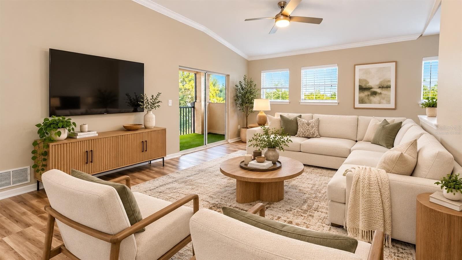 Living Room Virtually Staged - 10209 COURTNEY PALMS BLVD #301, TAMPA