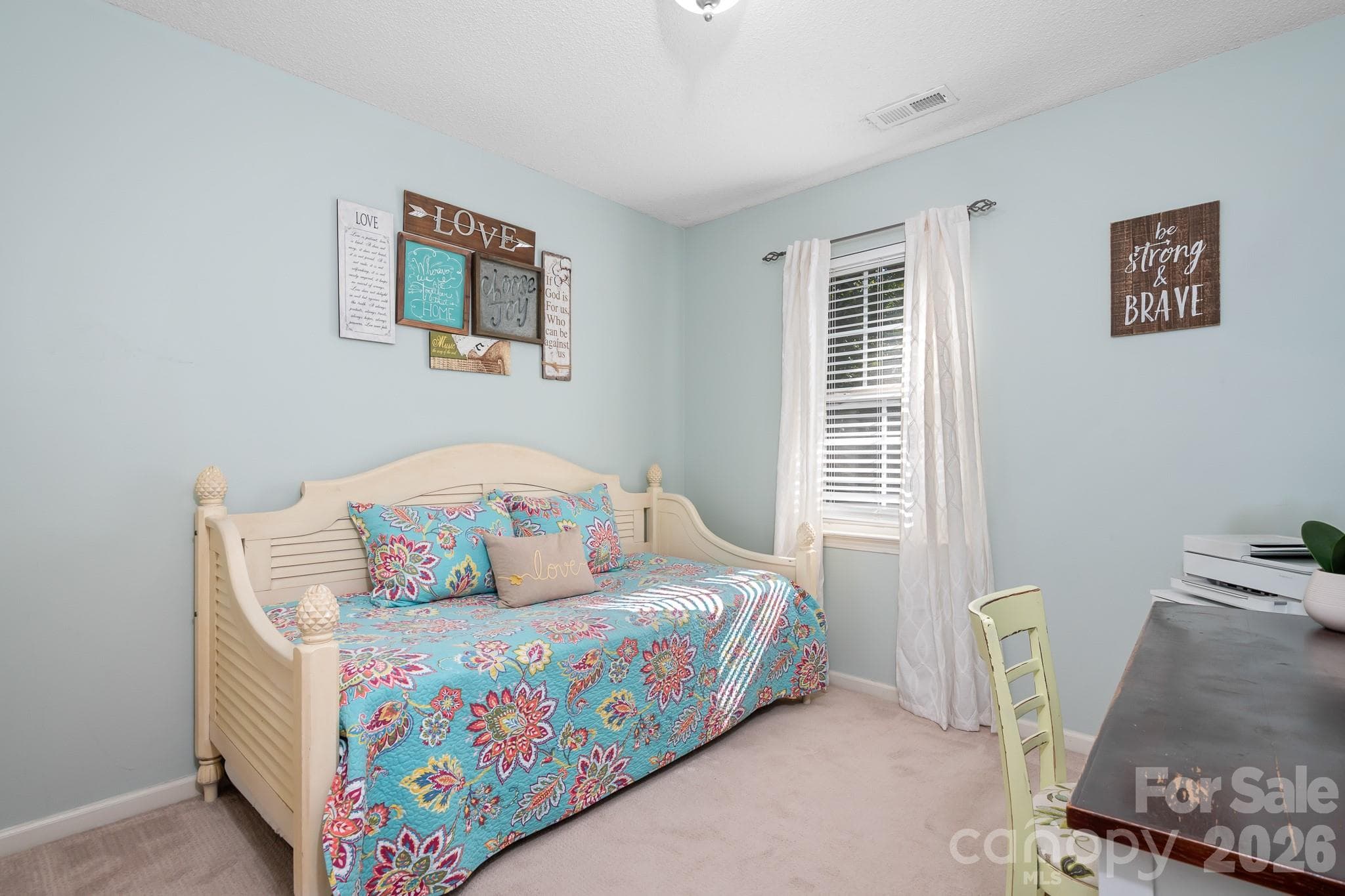 Bedroom #2 with window and a soft blue paint color. Very serene and relaxing. - 4126 Medford Drive NW, Concord