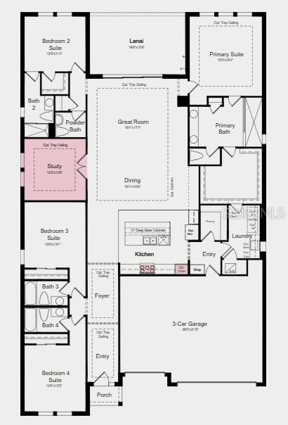 Floor Plan - Additional Highlights Include: outdoor kitchen rough-in, 8' interior doors, tray ceiling package, and GE Cafe stainless steel appliances - 7363 JETTY CT, PALMETTO