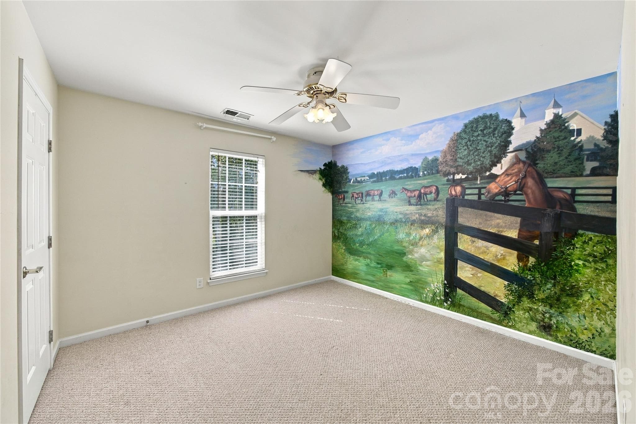 muraled equestrian bedroom - 195 Huntly Lane, Mooresville