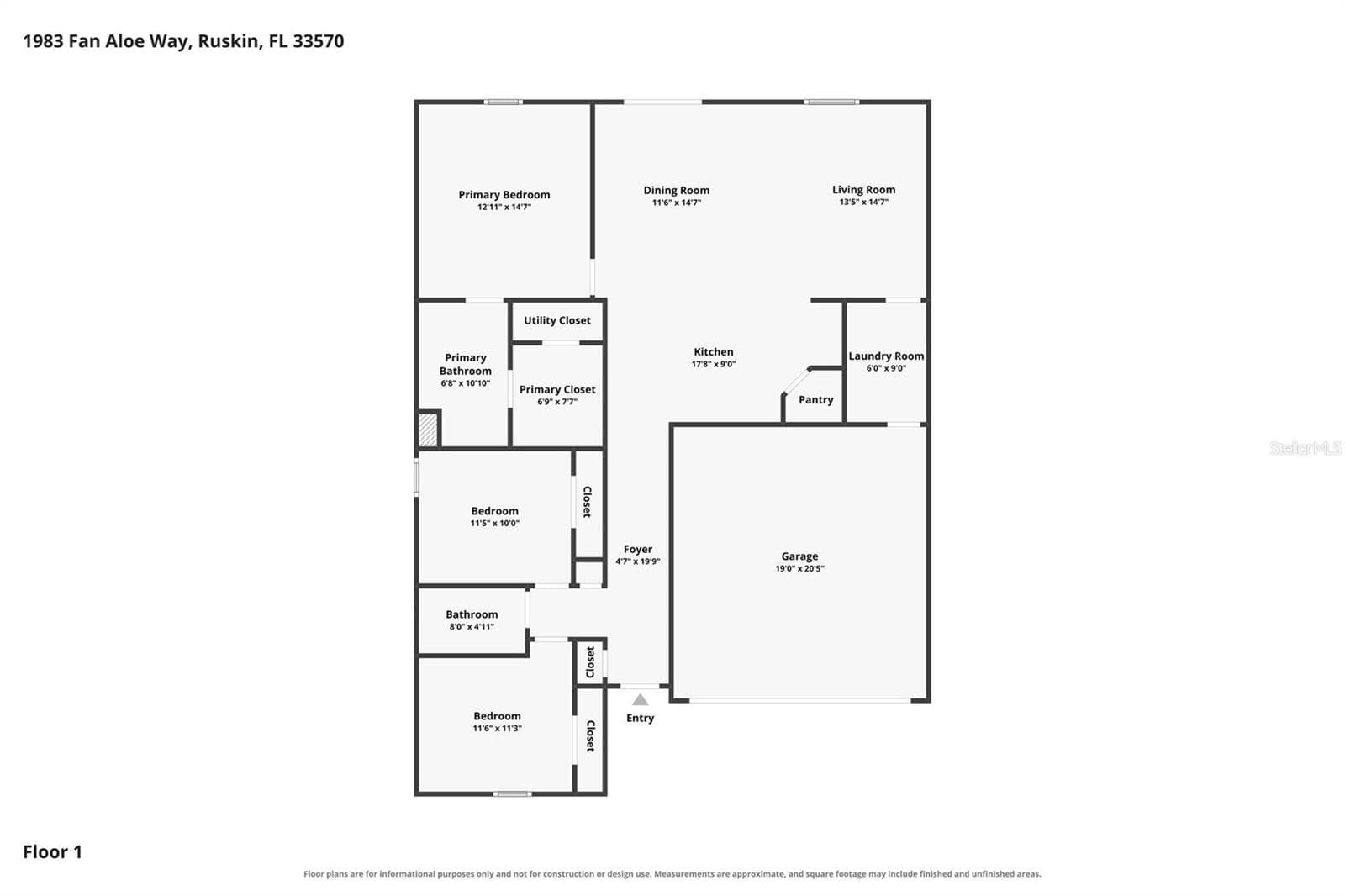 Floor Plan & Meaurements - 1983 FAN ALOE WAY, RUSKIN