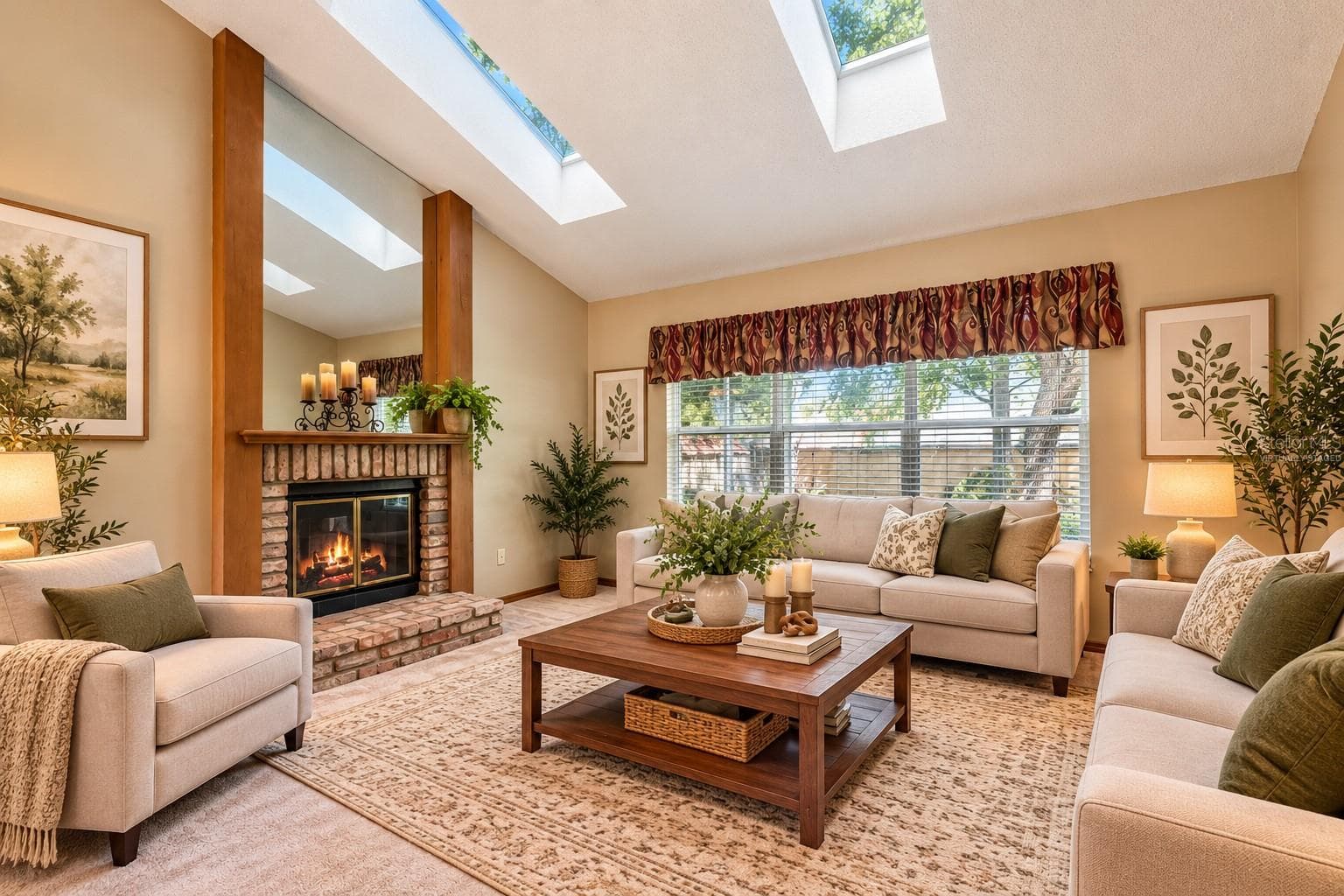 Virtually Staged Living Room With Double Sided Fireplace - 288 RINGWOOD DR, WINTER SPRINGS