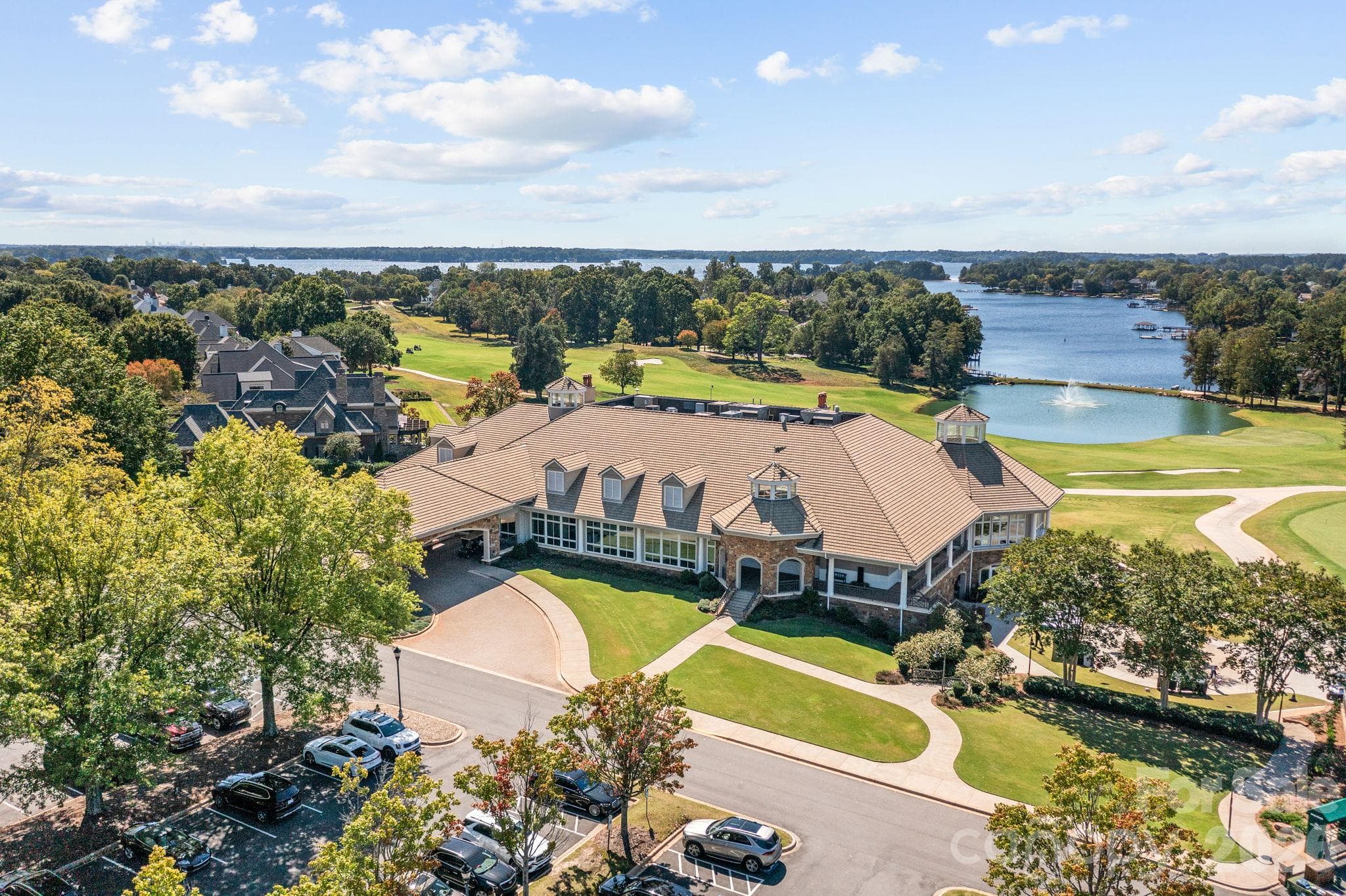 Aerial view of the community clubhouse, the social hub of the neighborhood. - 18416 Peninsula Club Drive, Cornelius