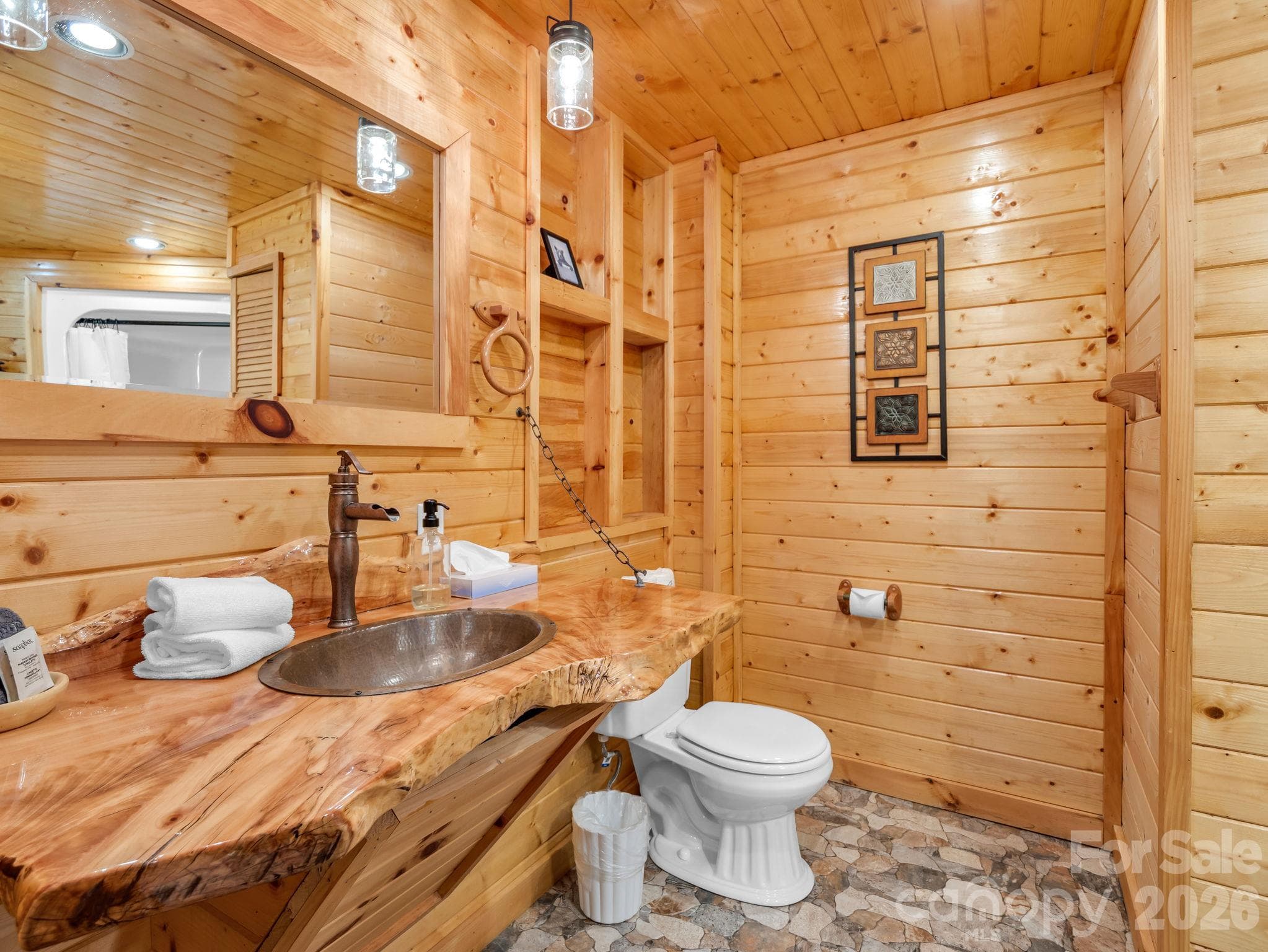 Live edge slab, copper faucet and sink - 127 Cattail Road, Lake Lure