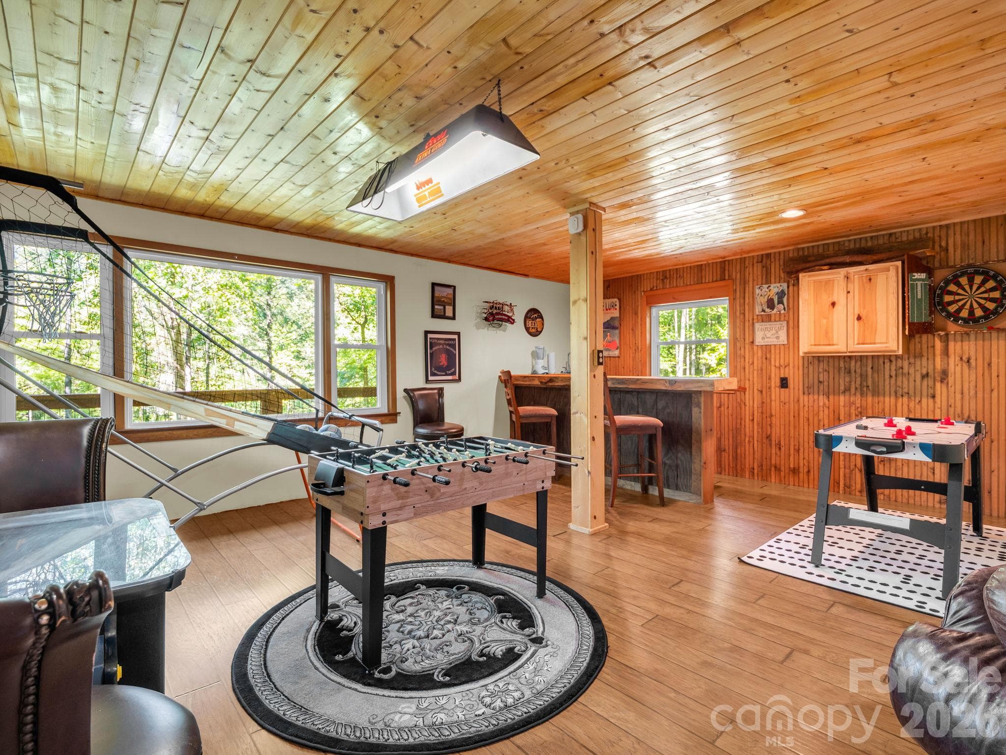 game room gaming side and wet bar with mini refrigerator - 127 Cattail Road, Lake Lure