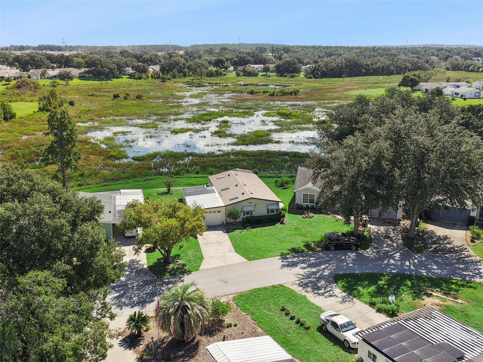 Aerial view of the home and street with the marsh behind - 25038 CLIFFORD HL, LEESBURG