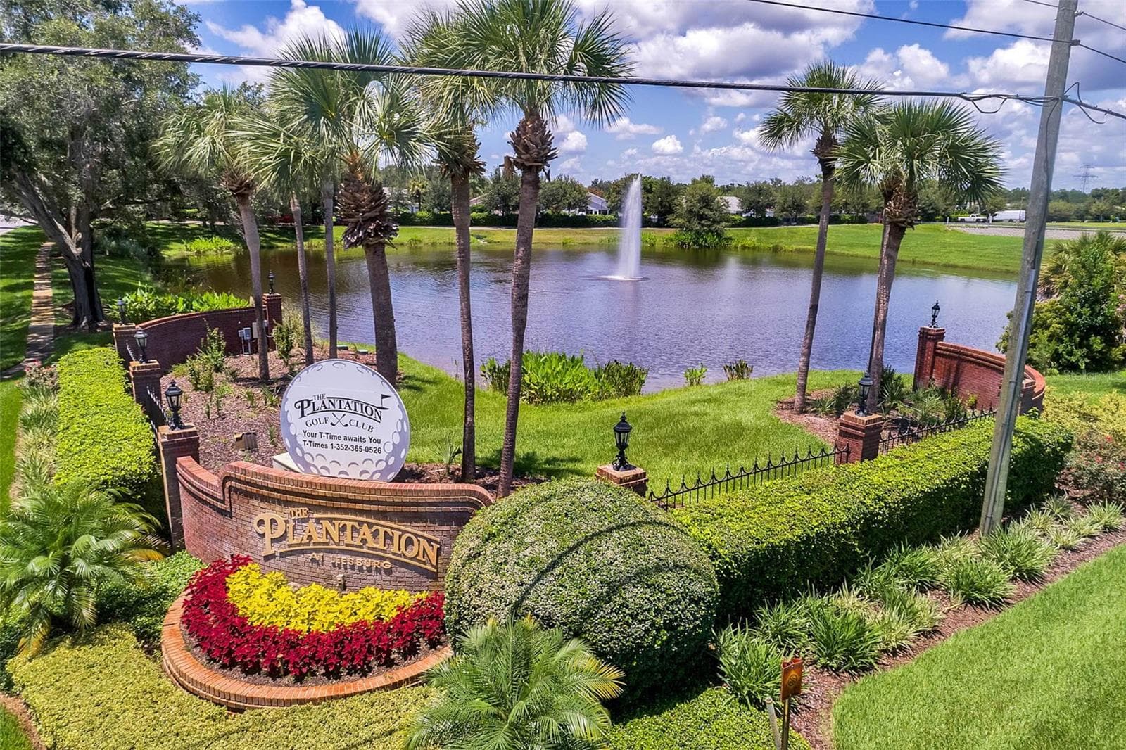 Community amenity: entrance sign with a fountain pond and palm trees - 25038 CLIFFORD HL, LEESBURG