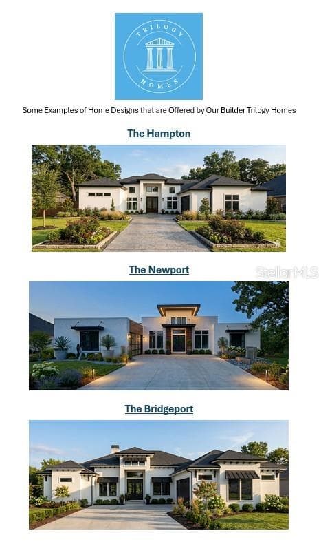 Examples of home designs by Trilogy Homes - 161 TRANQUIL MIRROR LAKE CT #Lot 9, CLERMONT