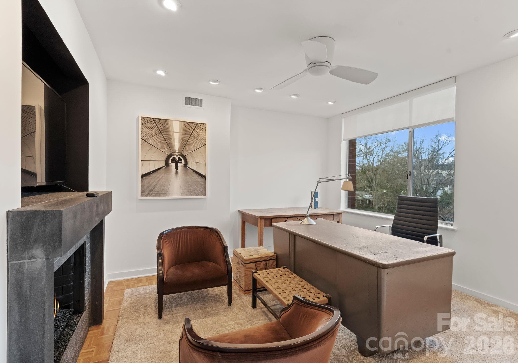 Study with gas fireplace - 1300 Queens Road, Charlotte