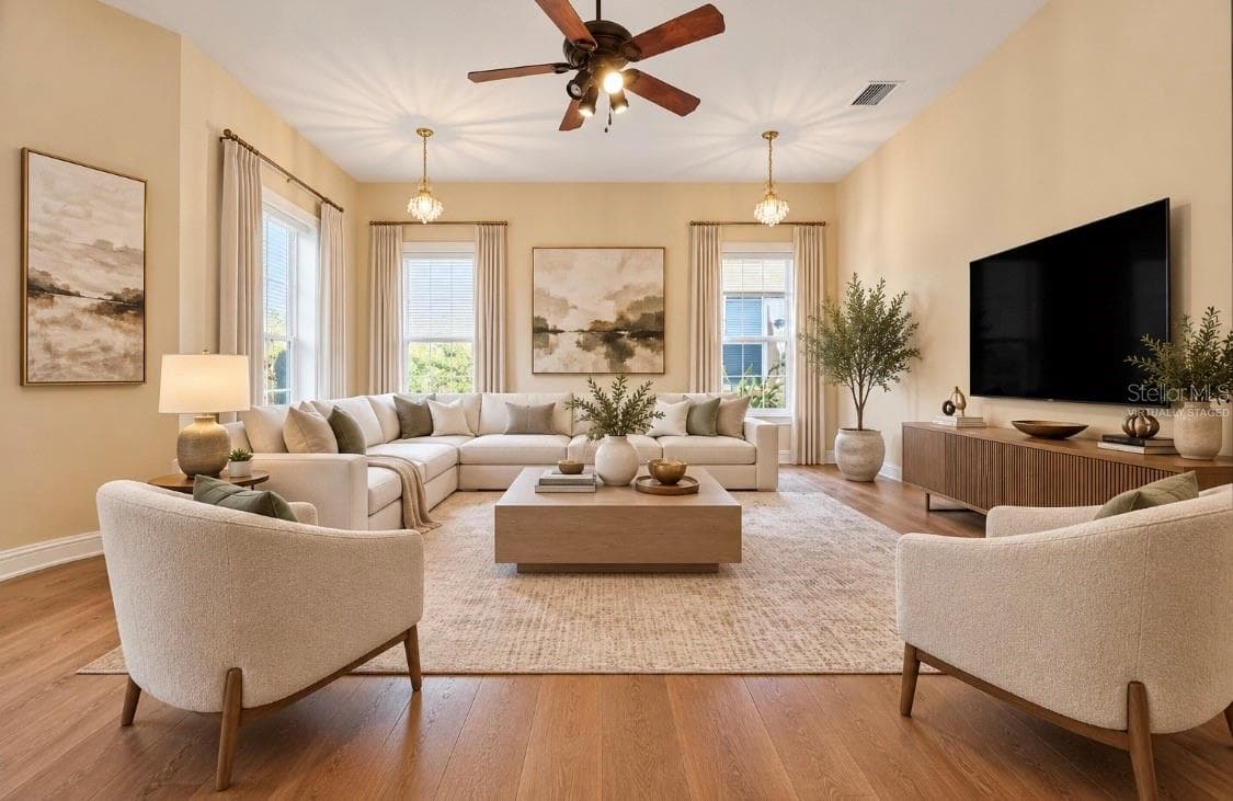 Virtually staged living room - 18004 LANAI ISLE DR, TAMPA