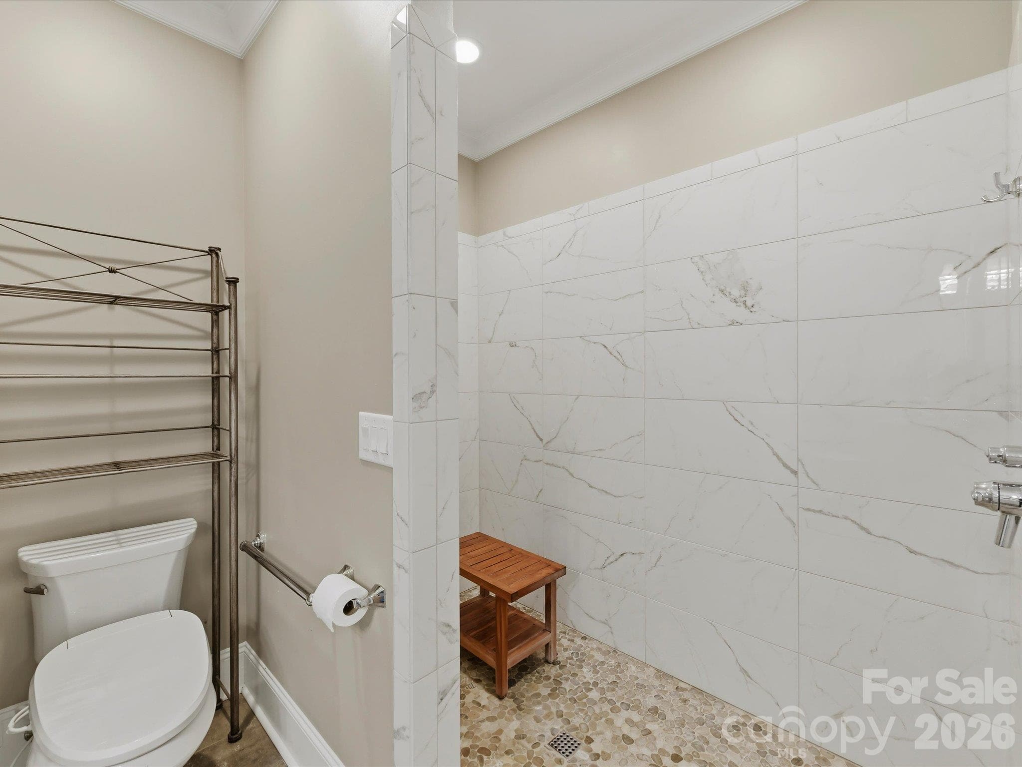 Primary bath #2 with zero entry tiled shower - 5923 Rocky River Road N, Indian Trail