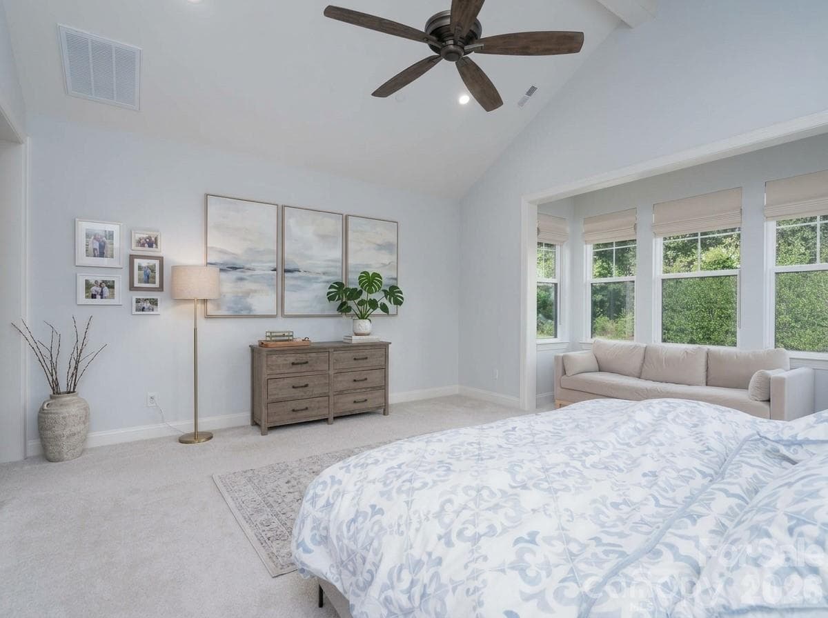 Primary bedroom with digitally enhanced decor. - 9588 Pacing Lane NW, Concord