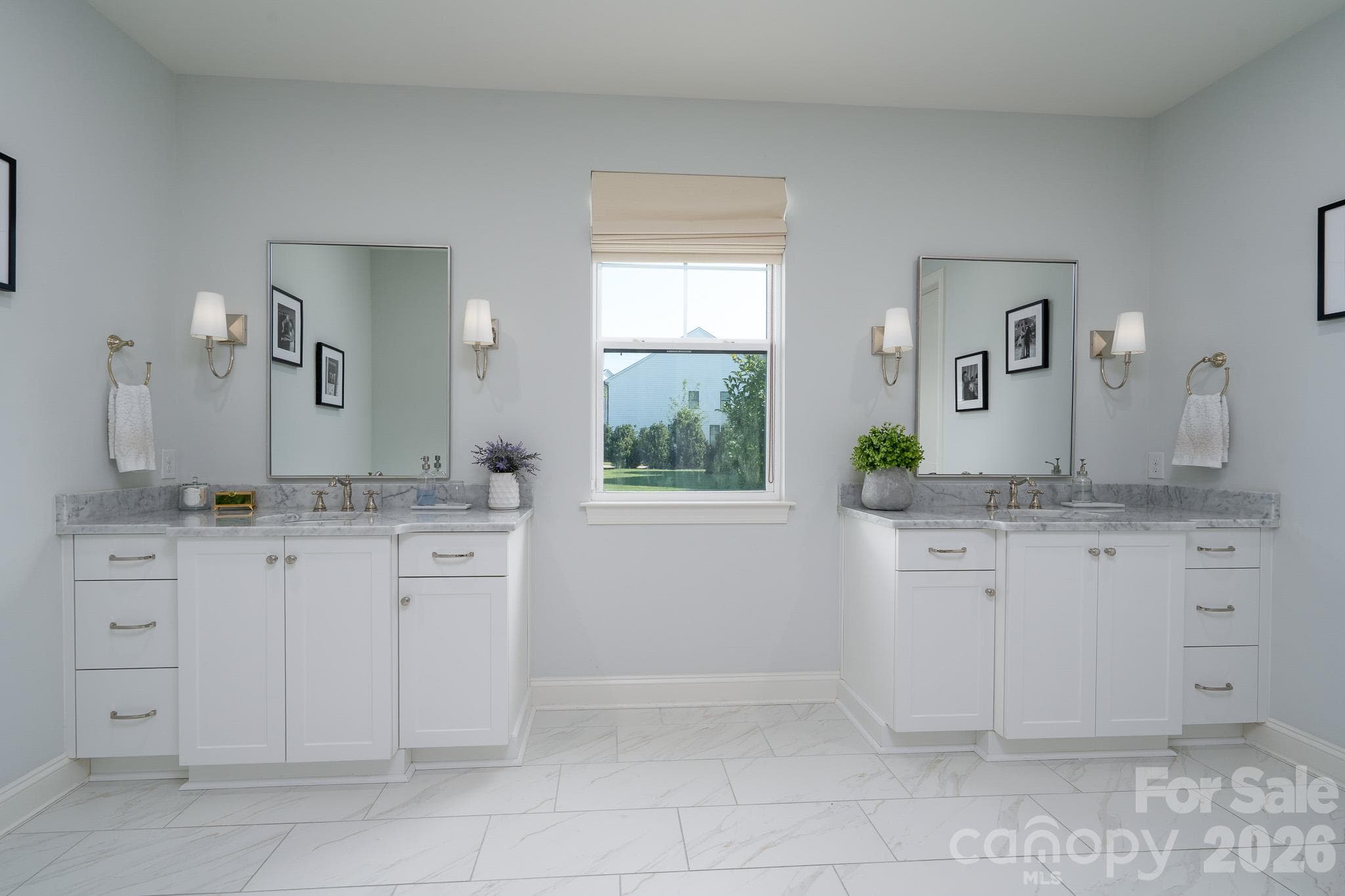 Primary Bathroom offers separate Vanities with Marble counters - 9588 Pacing Lane NW, Concord