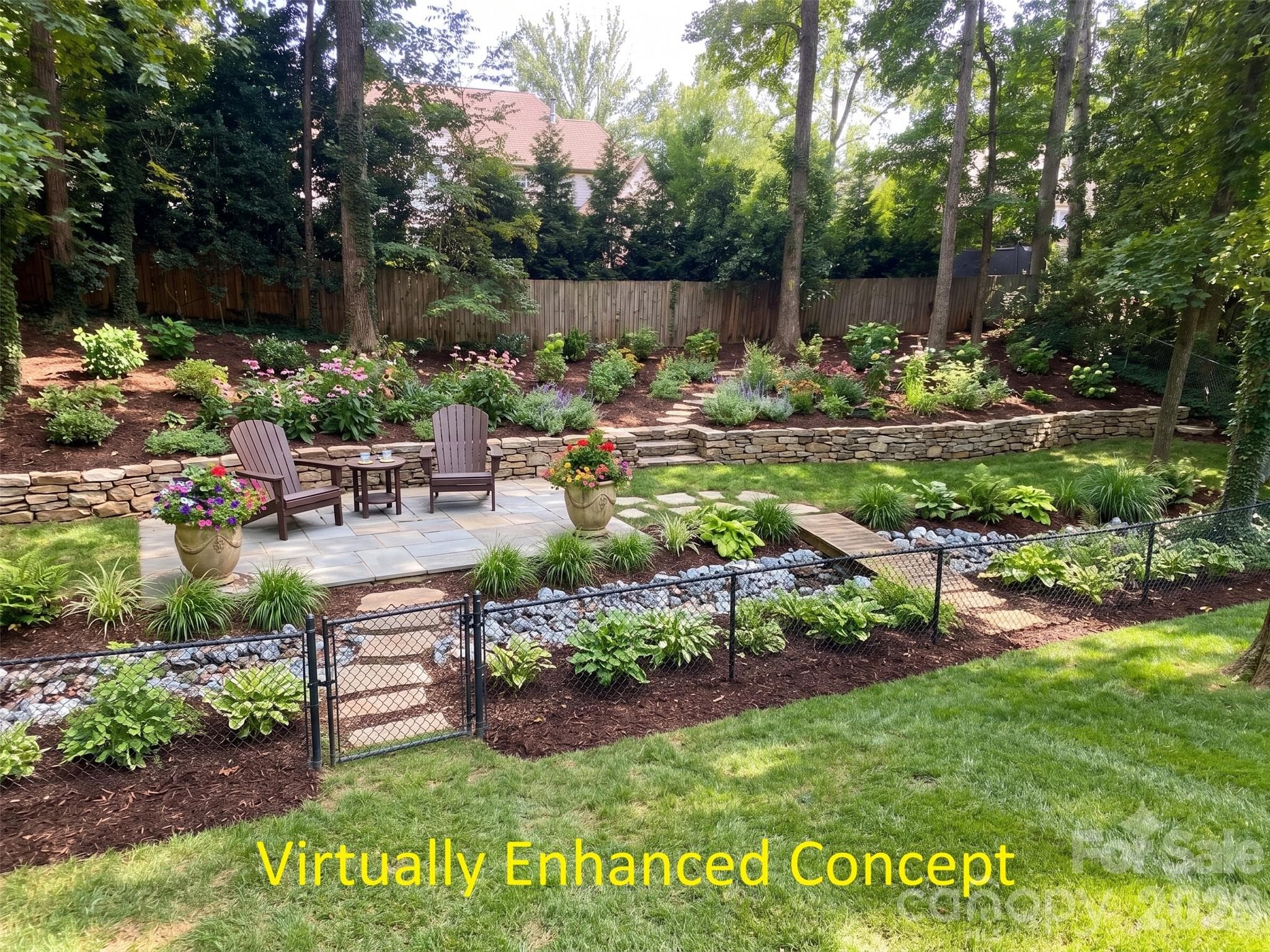 This is an AI rendering of what the area beyond the stream could look like. - 6129 Page Court, Charlotte
