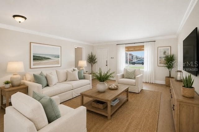Virtually staged living room - 12525 4TH ST E, TREASURE ISLAND